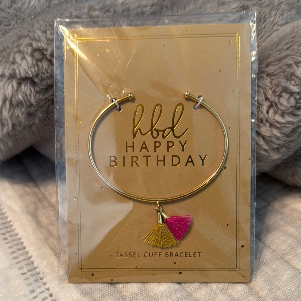 Gold Tassel Cuff Bracelet with Pink and Gold Accents